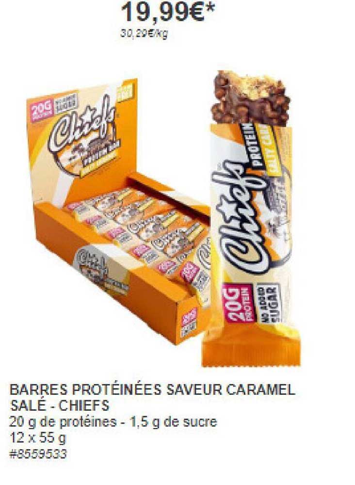 barres protéinées saveur caramel salé - chiefs
