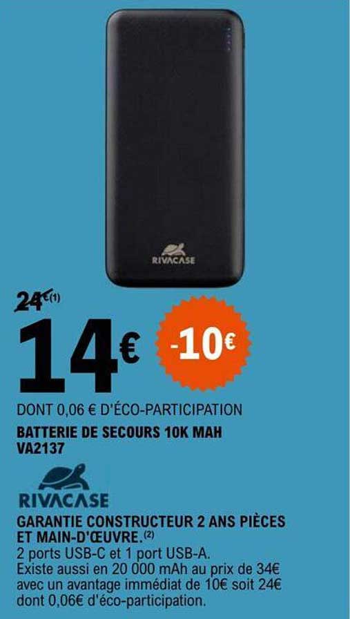 batterie de secours 10k mah va2137 rivacase