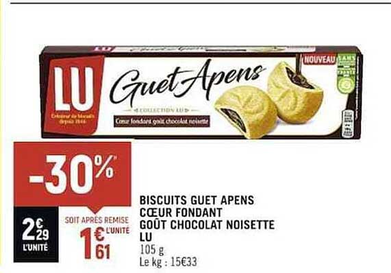 biscuits guet apens cœur fondant goût chocolat noisette lu