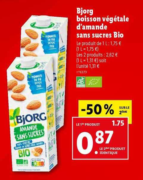 bjorg boisson végétale d'amande sans sucres bio