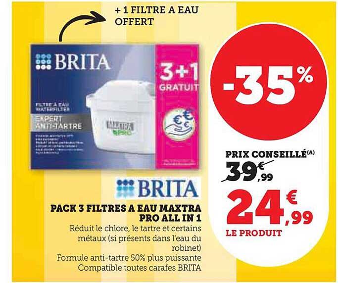 brita pack 3 filtes à eau maxtra pro all in 1