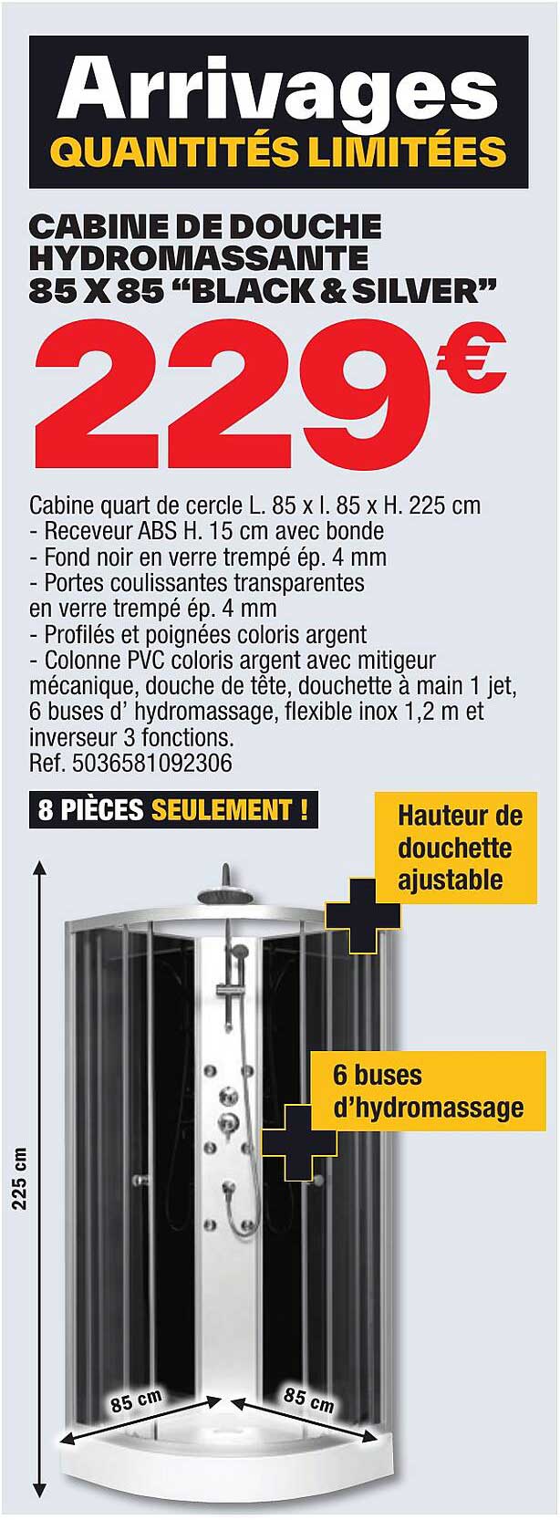 Cabine De Douche Hydromassante 85 X 85 " Black & Silver"