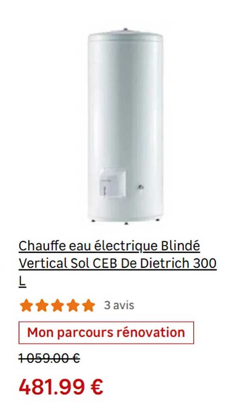 chauffe eau électrique blindé vertical sol ceb de dietrich 300l