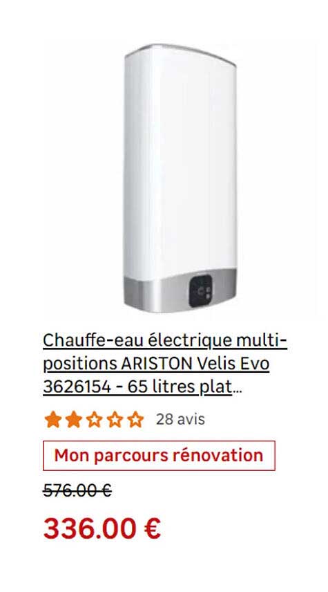 chauffe-eau électrique multi-positions ariston velis evo 65 litres plat...