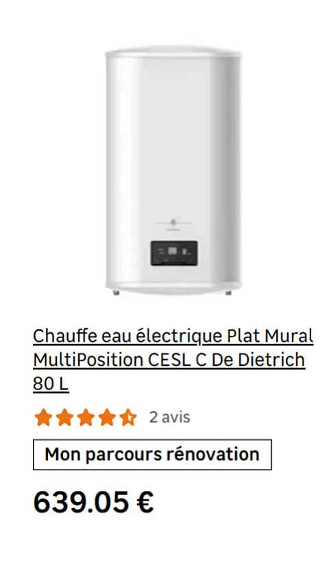 chauffe eau électrique plat mural multiposition cesl c de dietrich 80l