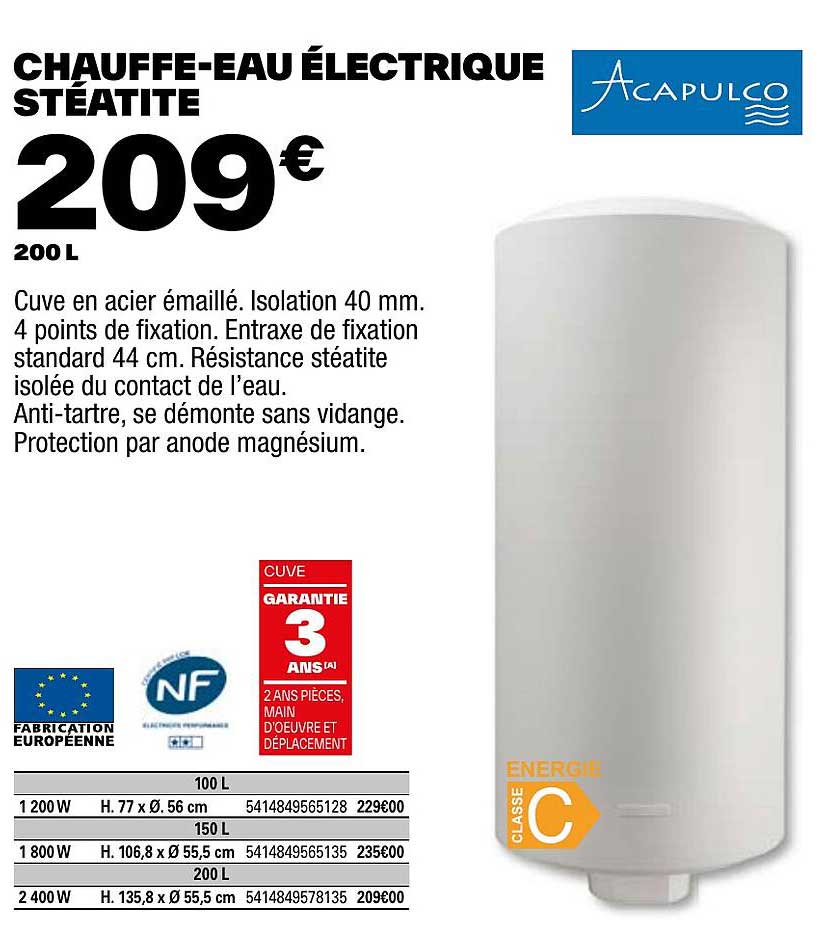 chauffe-eau électrique stéatite acapulco