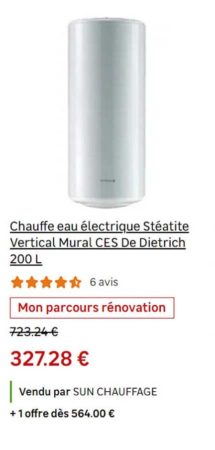 chauffe eau électrique stéatite vertical mural ces de dietrich 200l