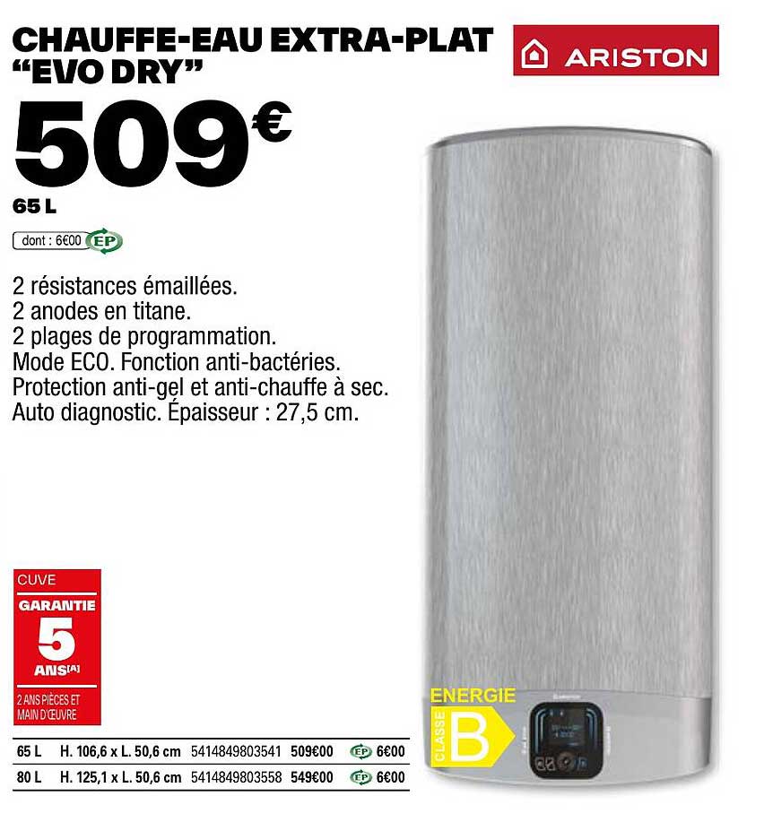 chauffe-eau extra-plat "evo dry" ariston
