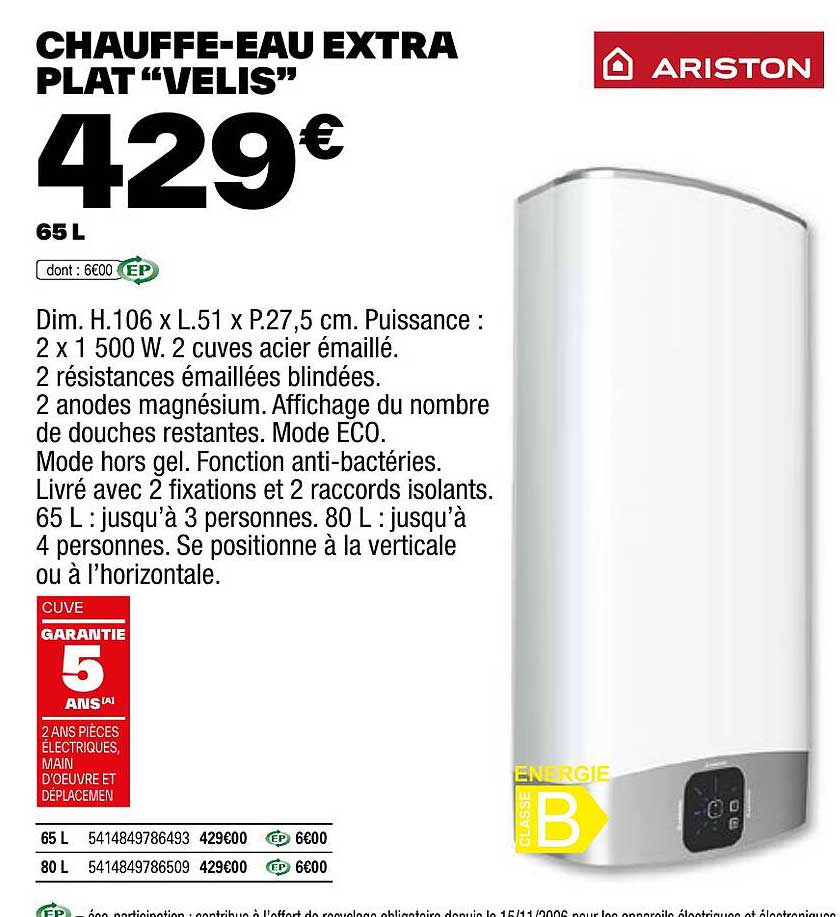 chauffe-eau extra plat "velis" ariston