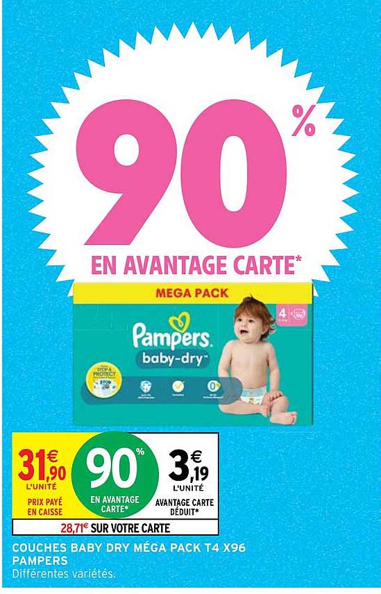 couches baby dry méga pack t4 x96 pampers
