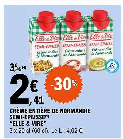 crème entière de normandie semi-épaisse elle&vire