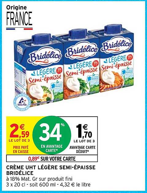 crème uht légère semi-épaisse bridélice