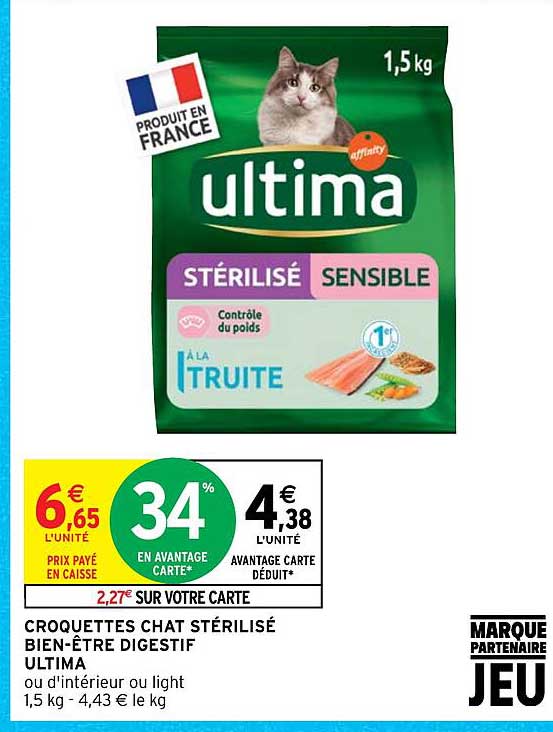 croquettes chat stérilisé bien-être digestif ultima