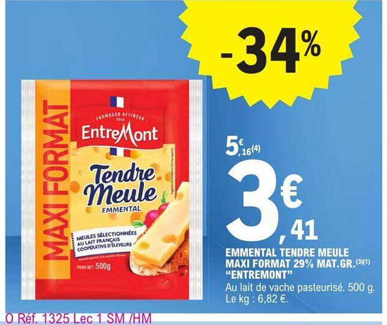 emmental tendre meule maxi format 29% mat.gr. "entreMont"