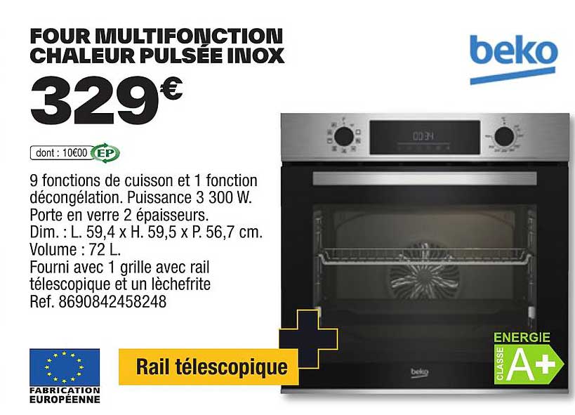 four multifonction chaleur pulsée inox beko