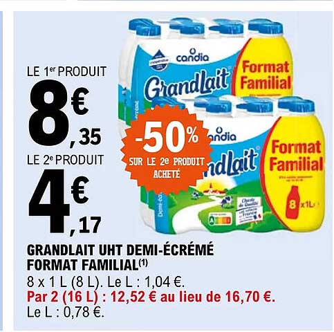 grandlait uht demi-écrémé format familial