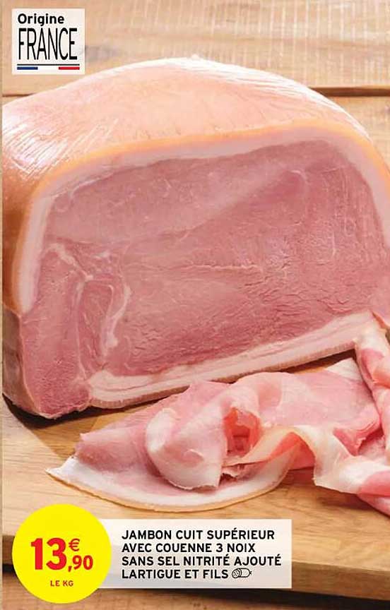 jambon cuit supérieur avec couenne 3 noix sans sel nitrité ajouté lartigue et fils