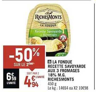 la fondue recette savoyarde aux 3 fromages 18% m.g. richesMonts