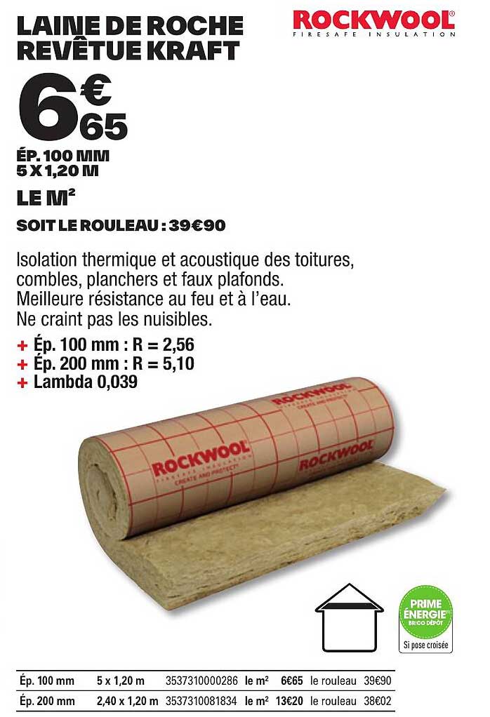 laine de roche revêtue kraft rockwool