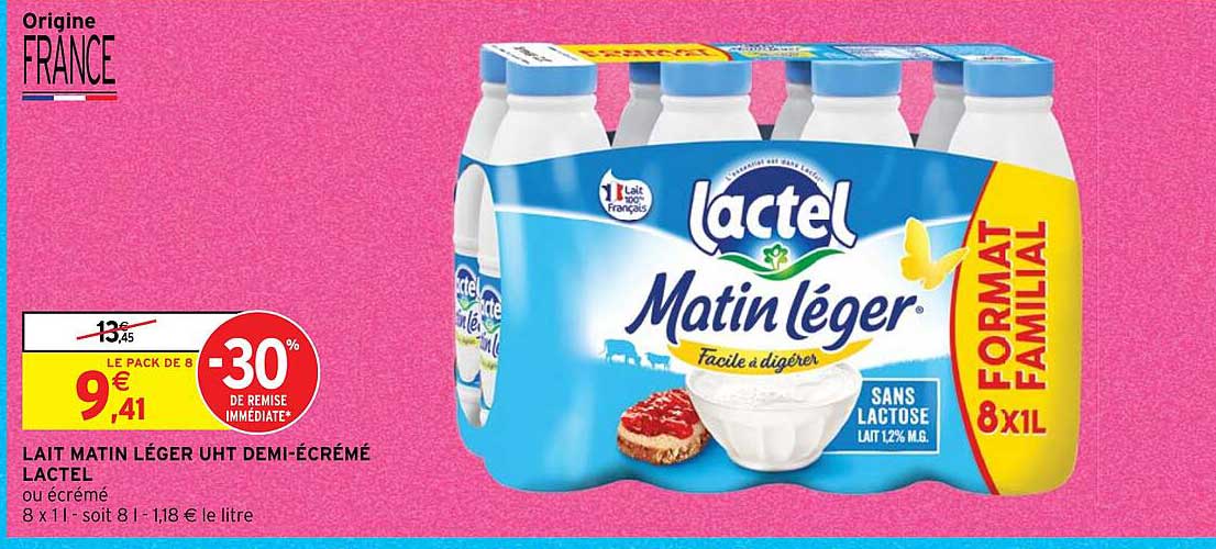 lait matin léger uht demi-écrémé lactel
