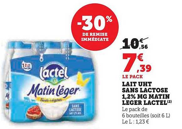lait uht sans lactose 1,2% mg matin leger lactel