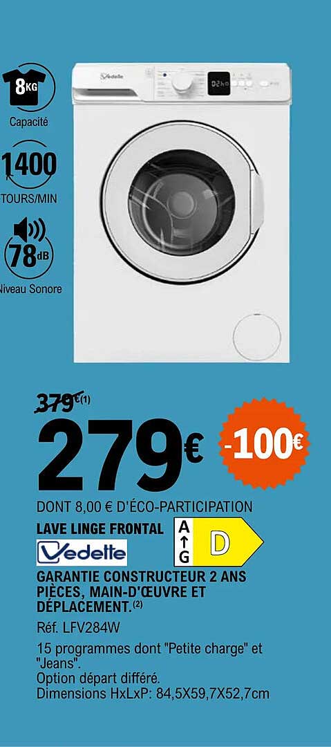 lave linge frontal vedette