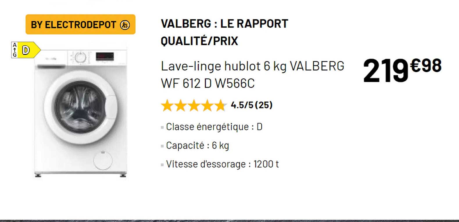 lave-linge hublot 6 kg valberg wf612d w566c