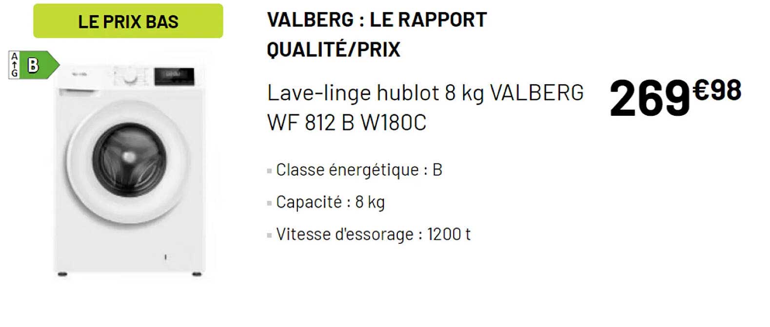 lave-linge hublot 8 kg valberg wf812b w180c