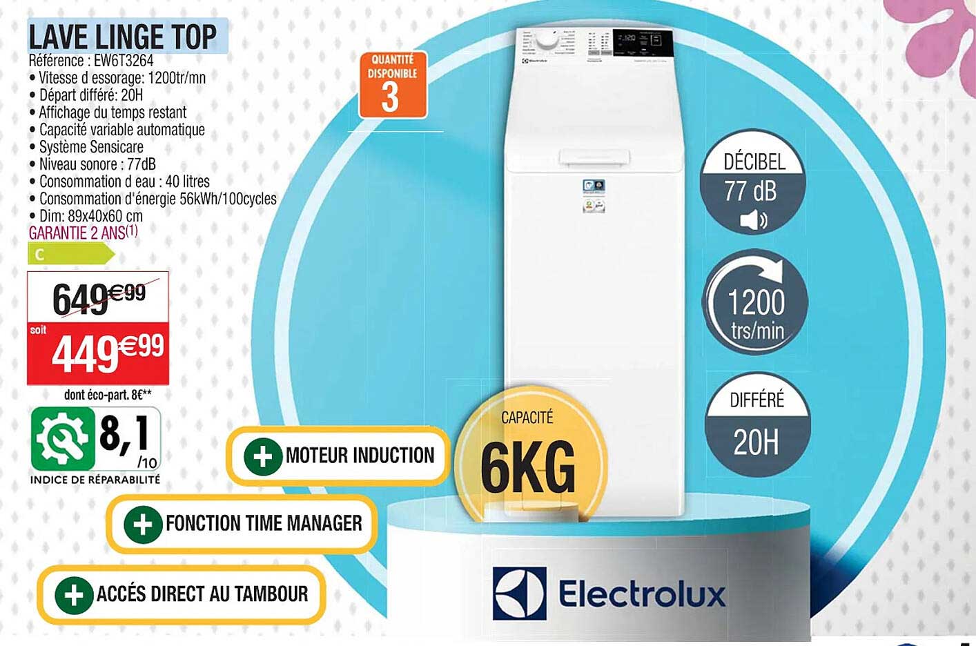 lave linge top electrolux