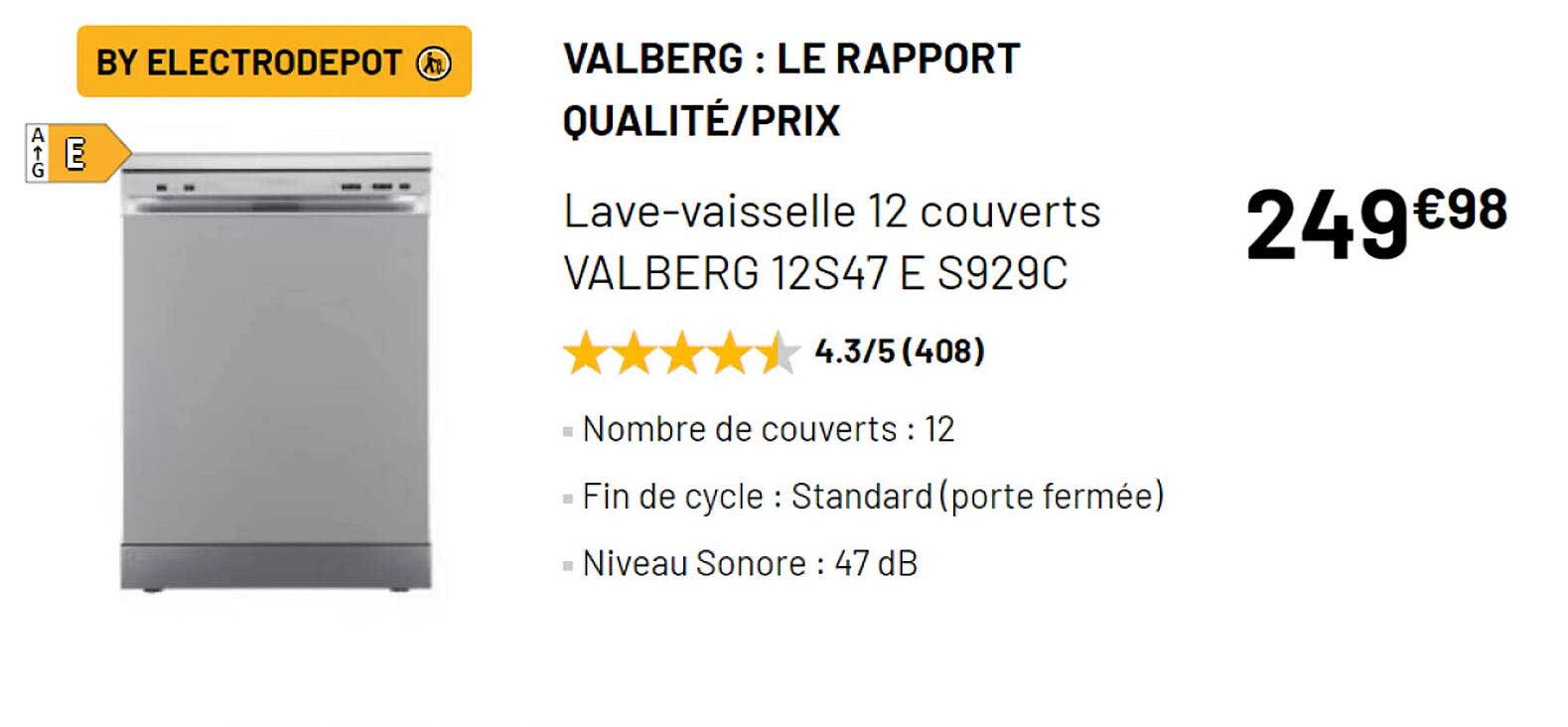 lave-vaisselle 12 couverts valberg 12s47 e s929c