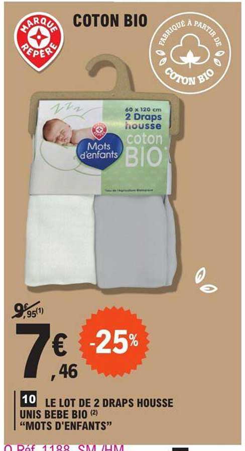 le lot de 2 draps housse unis bébé bio "mots d'enfants"