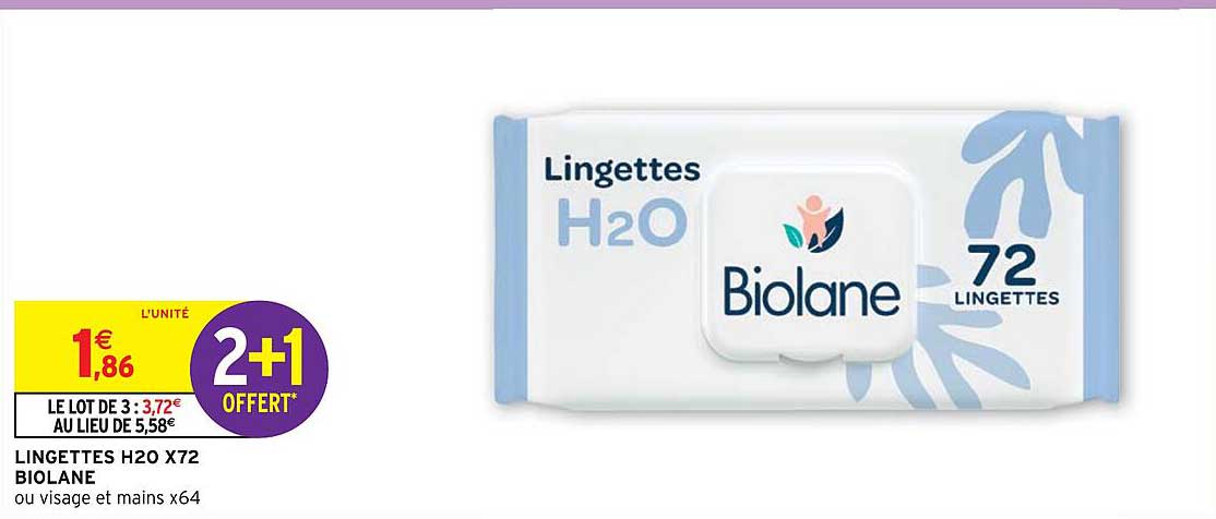 lingettes h20 x72 biolane