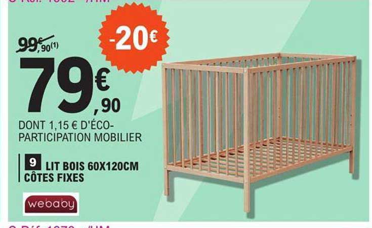 lit bois 60x120cm côtes fixes webaby