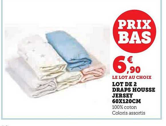 lot de 2 draps housse jersey  60x120cm