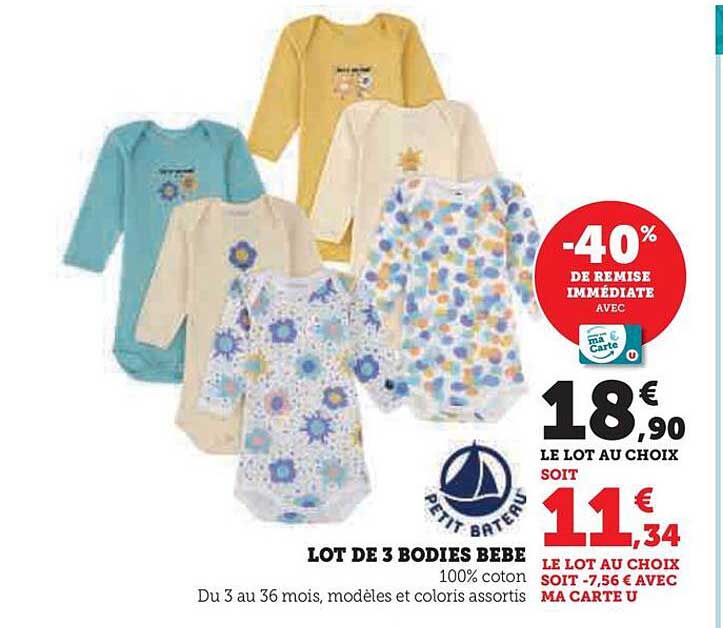 lot de 3 bodies bébé petit bateau