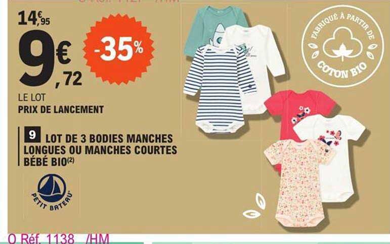 lot de 3 bodies manches longues ou manches courtes bébé bio