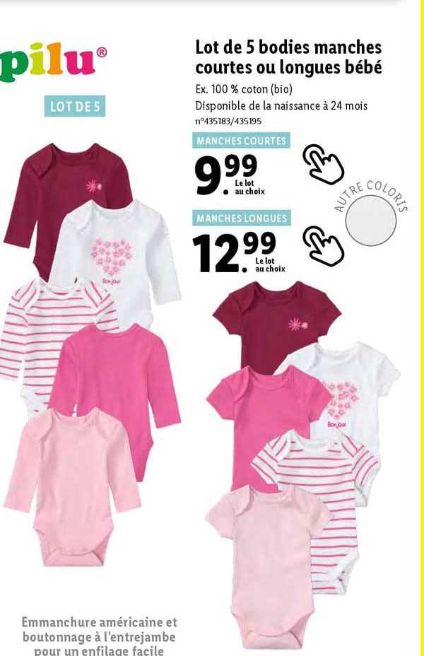 Lot De 5 Bodies Manches Courtes Ou Longues Bébé