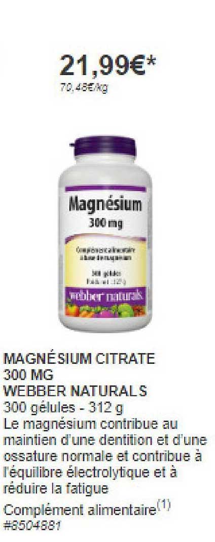 magnésium citrate 300 mg webber naturals
