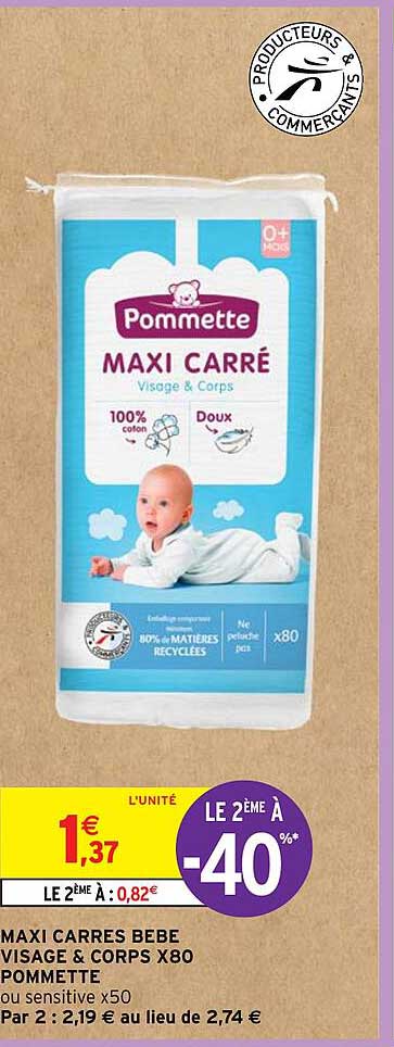 maxi carrés bébé visage & corps x80 pommette