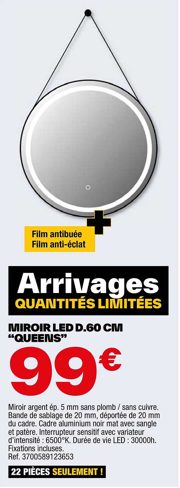 miroir led d. 60 cm "queens"
