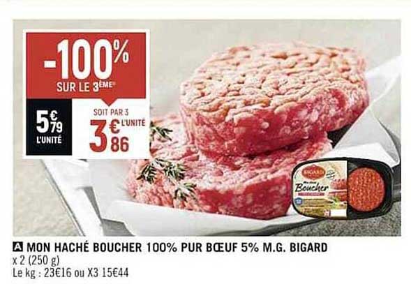 mon haché boucher 100% pur boeuf 5% m.g. bigard