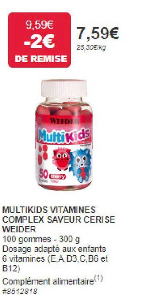 multikids vitamines complex saveur cerise weider