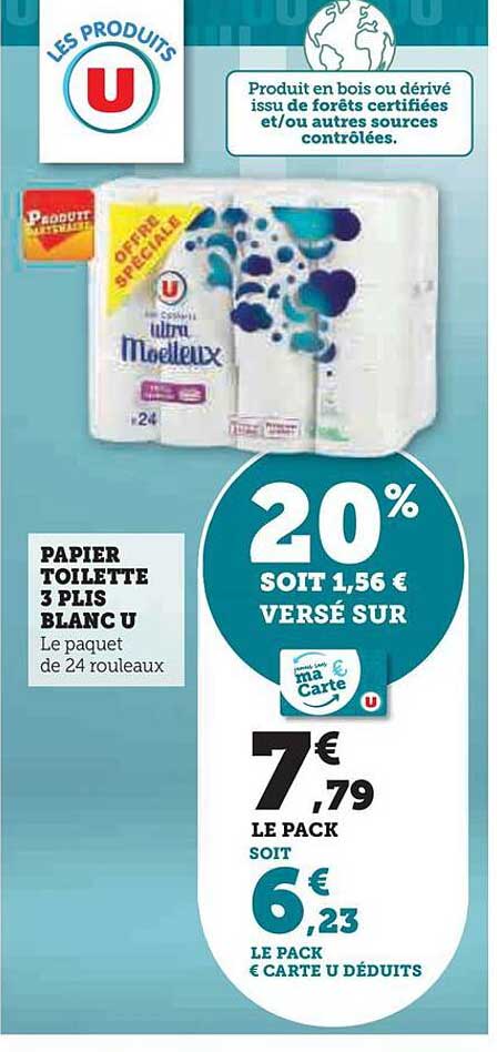 papier toilette 3 plis blanc u