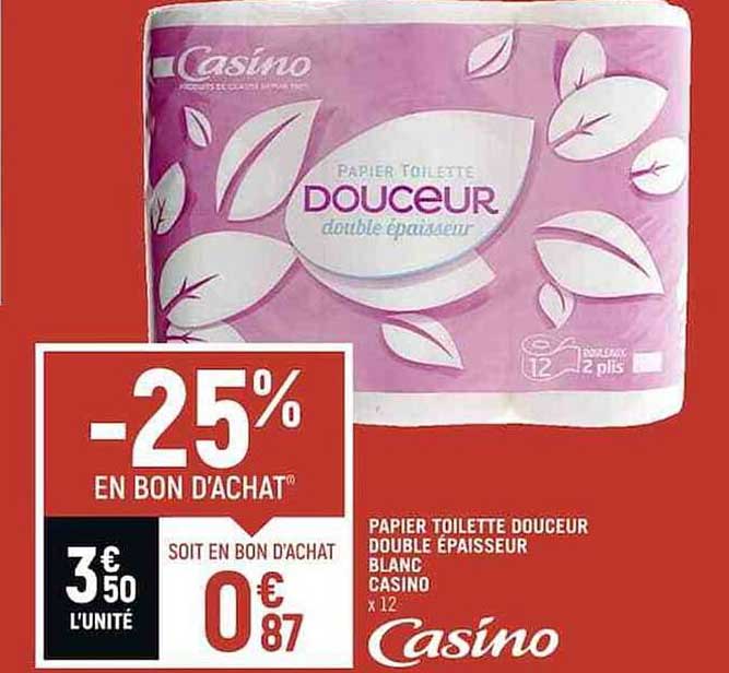 Papier Toilette Douceur Double épaisseur Blanc Casino