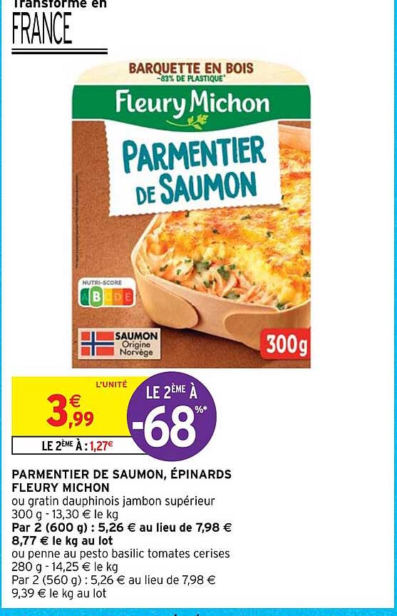 parmentier de saumon, épinards fleury michon