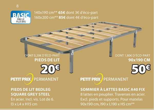pieds de lit bedleg square grey steel, sommier à lattes basic a40 fix