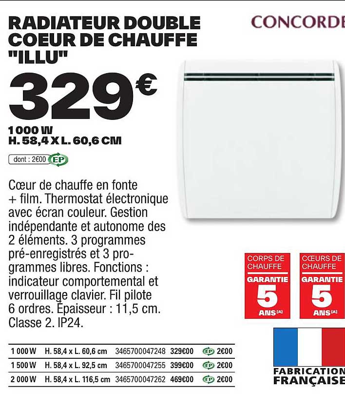radiateur double coeur de chauffe "illu" concorde