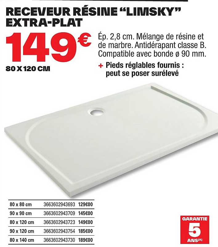 receveur résine "limsky" extra-plat