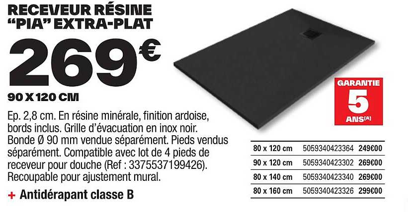 receveur résine "pia" extra-plat