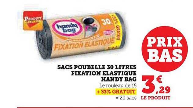 sacs poubelle 30 litres fixations élastique handy bag